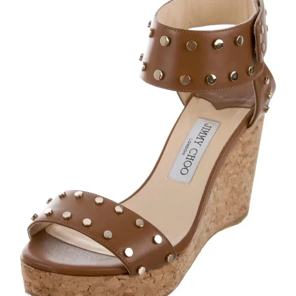 Jimmy Choo Brown Studded Wedge Sandals - Picture 4 of 8